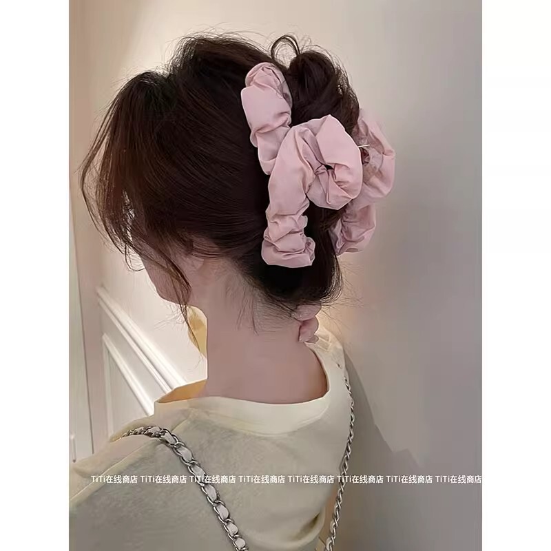 超显发量！奶油色褶皱海绵抓夹绵柔云朵鲨鱼夹后脑勺盘发夹发饰品|undefined