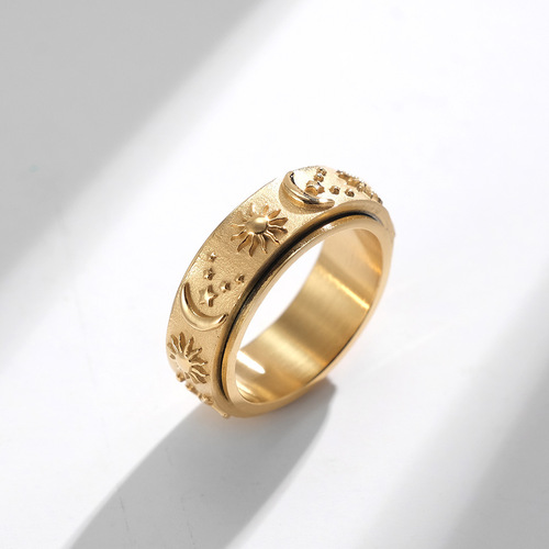 Amazon Star Moon Sun Titanium Steel Ring Ring Rotatable Bohemian Style Decompression Ring Hand Accessories