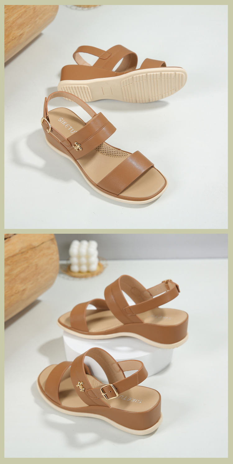 Dép sandal nữ xỏ ngón quai khóa mùa hè đế xuồng — Màu nâu, Màu đen, Màu kaki chi tiết 14
