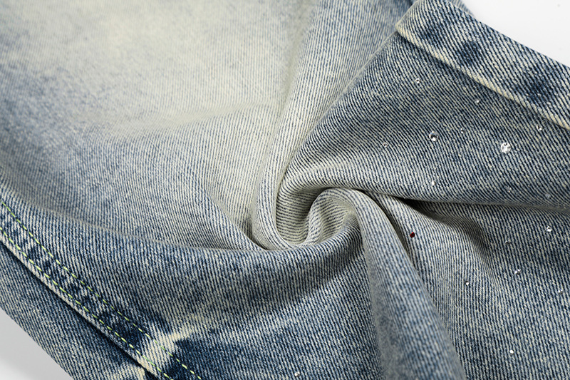Retro Washed Rhinestone Straight Leg Jeans Loose Fit Casual Versatile Men Women High-End Design Summer Style_viptrois.com