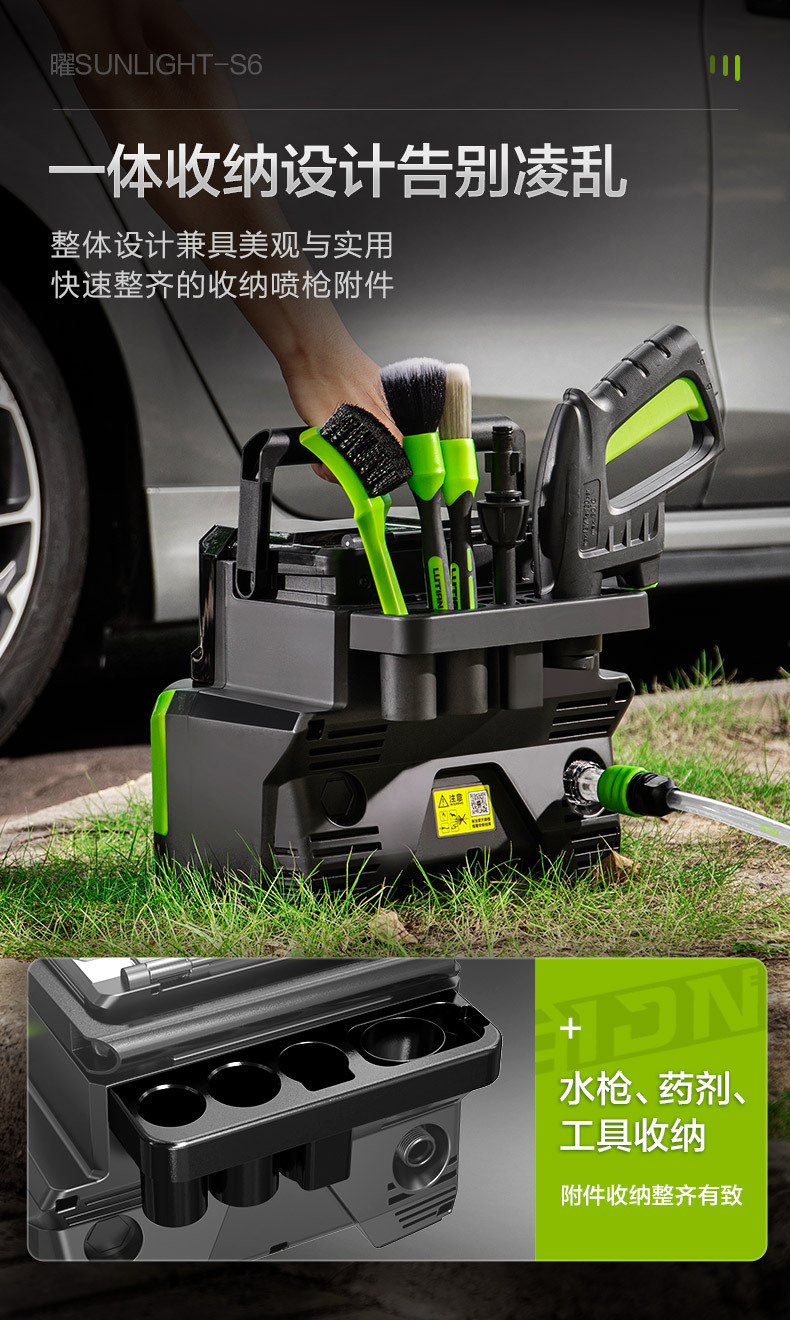 Greenfield Wireless Car Washer Yaoy S6 Home Rechargeable High-Pressure Water Gun Lithium Battery Car Washing Pump Cleaning Tool