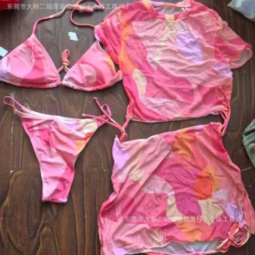 Слитный купальник Shein Export, европейский и американский стиль, сексуальный бикини, трехчастный, с разрезом, на косточках, оптом.