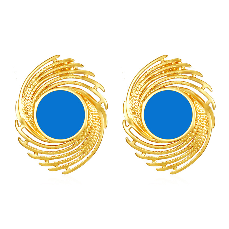 Fuegos artificiales retro transfronterizos aretes de acero inoxidable geometría simple 18K oro goteo de aceite de acero de titanio joyería pernos de orejas mujeres