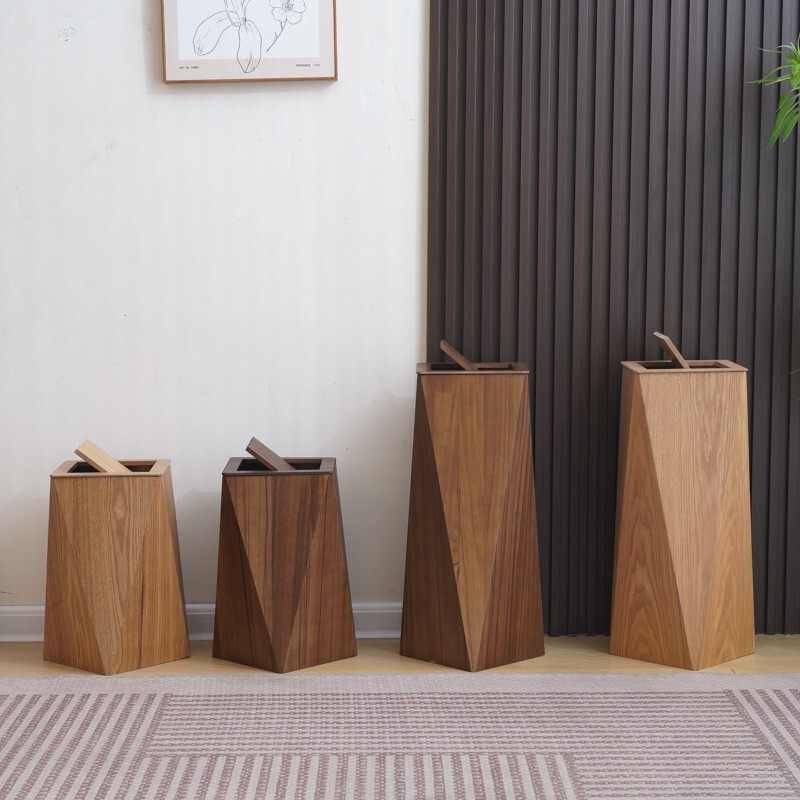 Hotel Trash Can, Wooden Creative Trash Can with Lid, Nordic Style, Trendy, Light Luxury, Commercial Use, Hotel, Office, Company