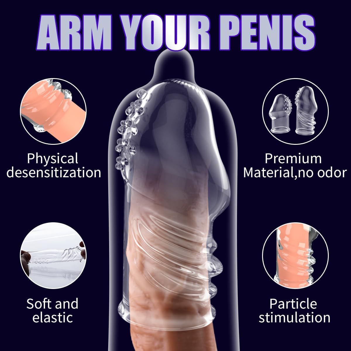 Open and Closed Glans Cover Penis Sleeve Set, TPE Delay Sleeve, 6-Pack — detail image 6