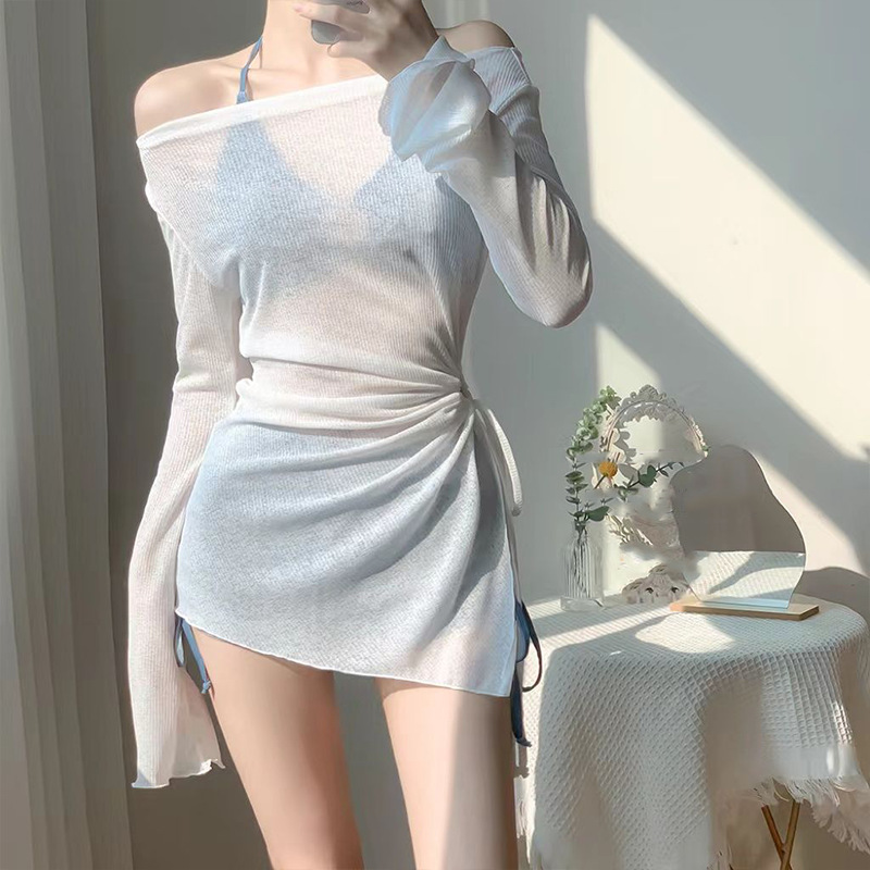 Traje de baño blusa dividida para mujer tie-dye traje de tres piezas, el aire fresco cubre el vientre y se ve delgado, vacaciones conservadoras, aguas termales, pechos pequeños, estilo puro