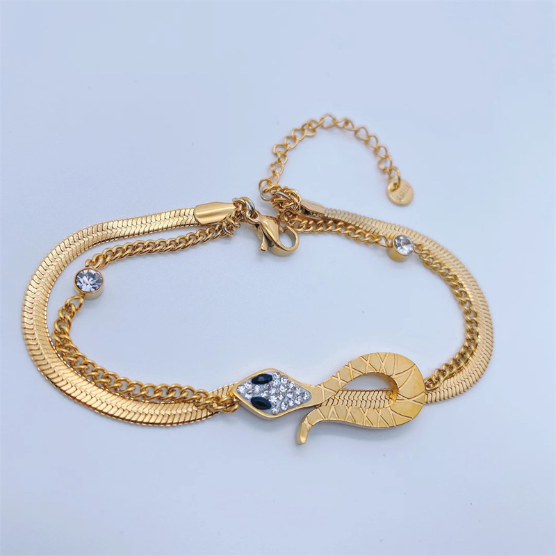 Moda Elegante 18k Chapado En Oro Serpiente Cadena Plana Titanio Acero Pulsera display picture 2