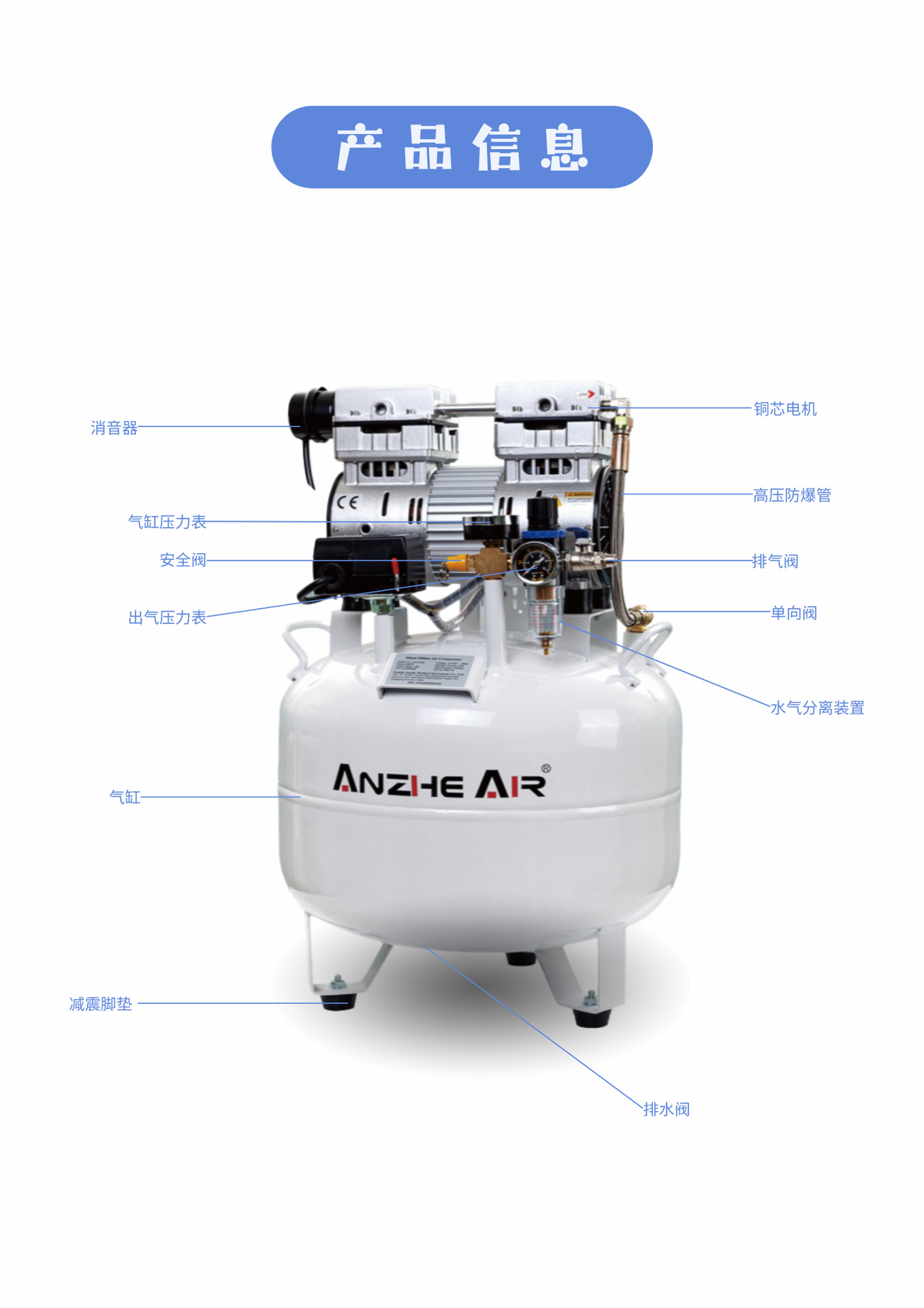 40L Dental Air Compressor Oil-Free Silent 850W Multi-Chair Air Pump Stable Air Supply Equipment for Dental Clinic