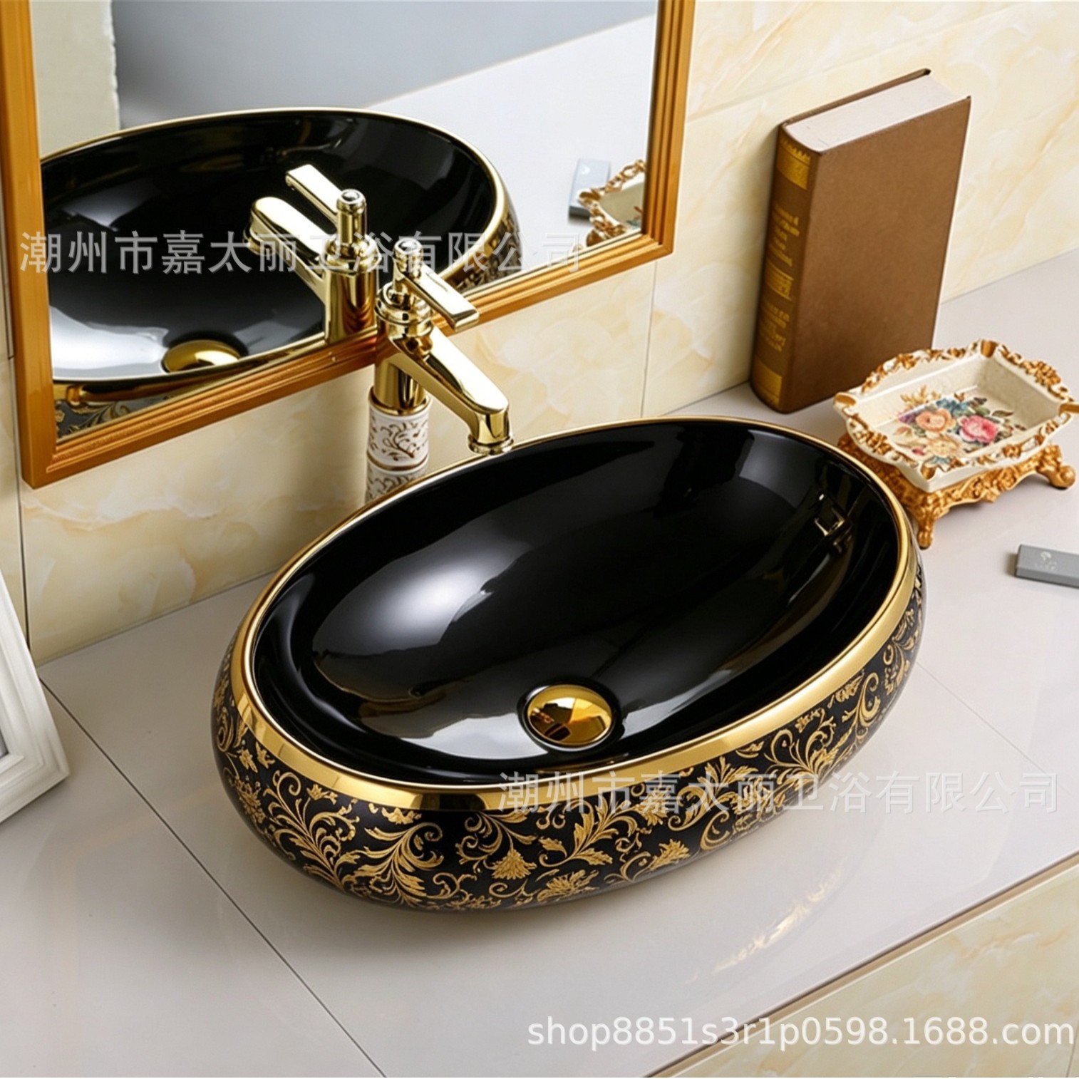 Exportación de alta temperatura color oro tablero lavabo lavabo de cerámica ligera de lujo fábrica de hotel lavabo galvanizado al por mayor image 10