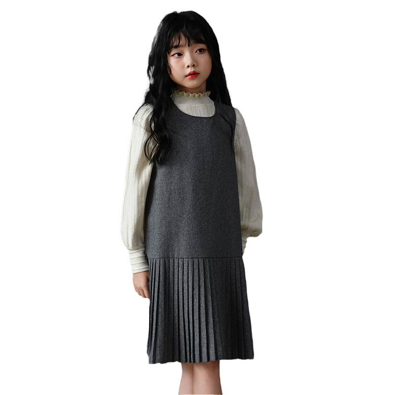 Chaleco de niña vestido de falda de chaleco gris claro vestido de princesa de temperamento de estilo universitario plisado