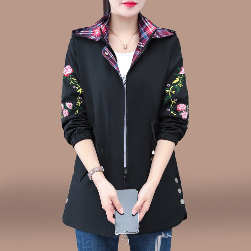 中长款风衣外套女春秋2025新款中年妈妈休闲时尚连帽收腰显瘦上衣|undefined