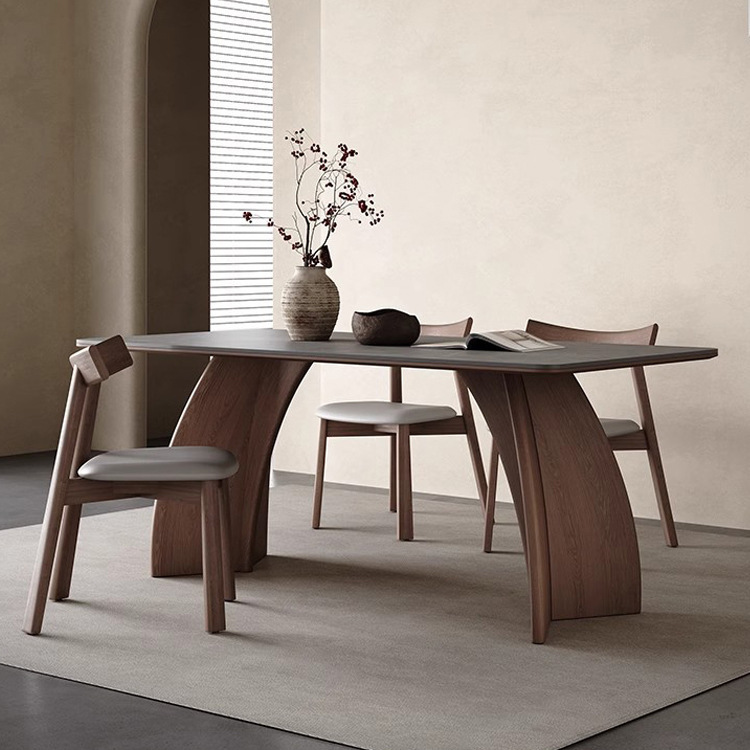 Medieval-Style Solid Wood Small Apartment Slate Dining Table, Modern Minimalist Dining Table and Chair Set, Walnut-Colored Rectangular Dining Table Medieval-Style Solid Wood Small Apartment Slate Dining Table, Modern Minimalist Dining Table and Chair Set, Walnut-Colored Rectangular Dining Table