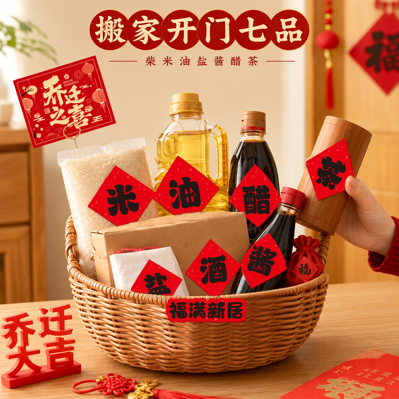 Housewarming celebration, daily necessities, sauce, vinegar, tea stickers, moving-in ceremony supplies, new home scene decoration Housewarming celebration, daily necessities, sauce, vinegar, tea stickers, moving-in ceremony supplies, new home scene decoration