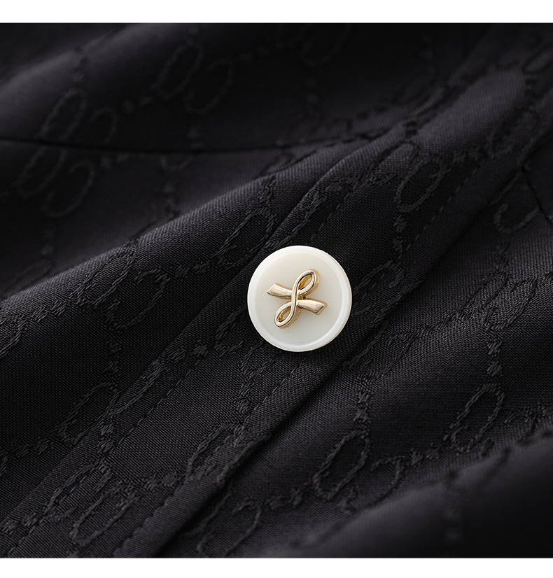 Váy chữ A tay bồng chất liệu jacquard cao cấp tôn dáng — Màu đen chi tiết 18