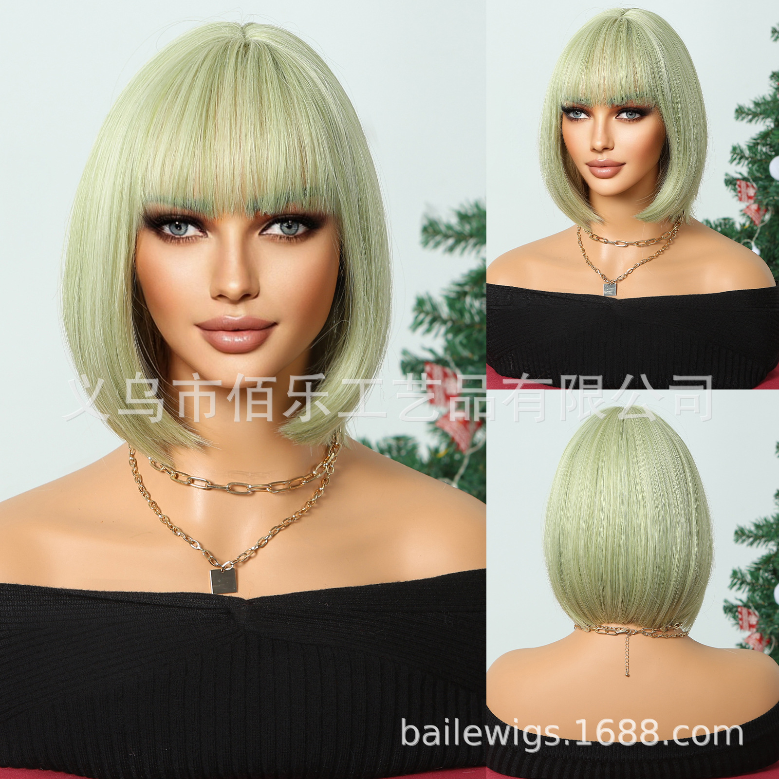 Peluca de cabeza de onda opcional multicolor cubierta de cabeza completa Bangs Bobo marrón Pelo Corto fibra química pelo de seda de alta temperatura