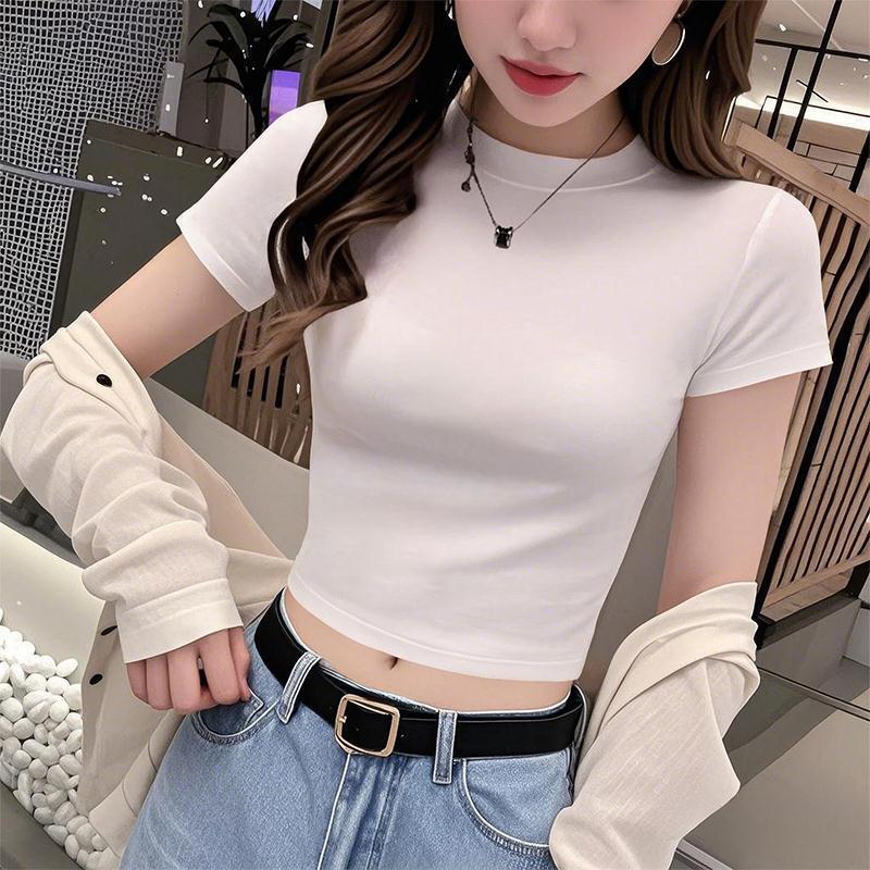 Super Popular White Short T-Shirt for Women Summer Short-Sleeved 2025 New Style Super Nice Slim Hot Girl Crop Top for Small People Super Popular White Short T-Shirt for Women Summer Short-Sleeved 2025 New Style Super Nice Slim Hot Girl Crop Top for Small People