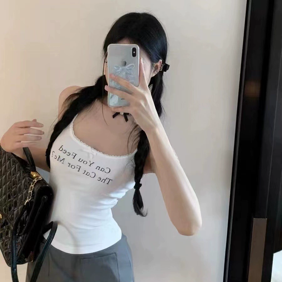 Сладкая красотка белая буквенный жилет с принтом маленькая подтяжка женская летняя короткая тонкая рубашка