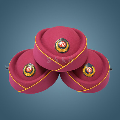 玫红色布包边圆顶高铁女士职业空姐帽舞台演出毛毡布金边铁路帽子|ru