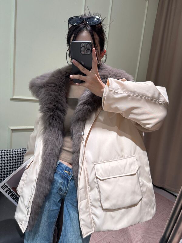 大码女装180斤海宁皮草狐狸毛外套加厚保暖鹅绒羽绒服新款派克服|undefined