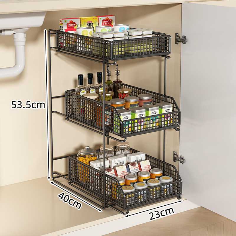 Estante de cocina bajo el fregadero tipo de extracción de almacenamiento de cesta de extracción de platos de paneles y platos de cajón de gabinete multicapa con uso doméstico incorporado