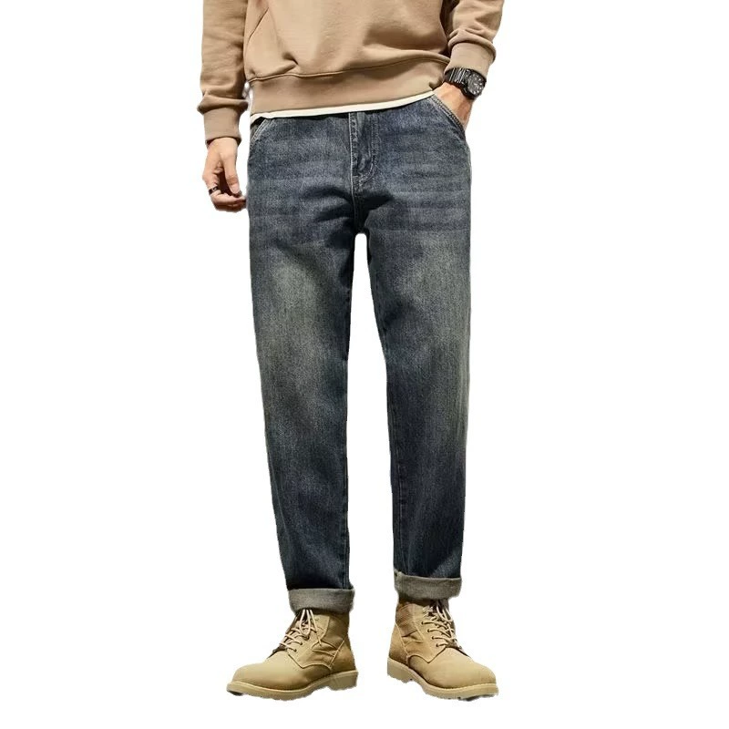Demi-season elastic trend trousers, loose straight jeans, loose straight fit