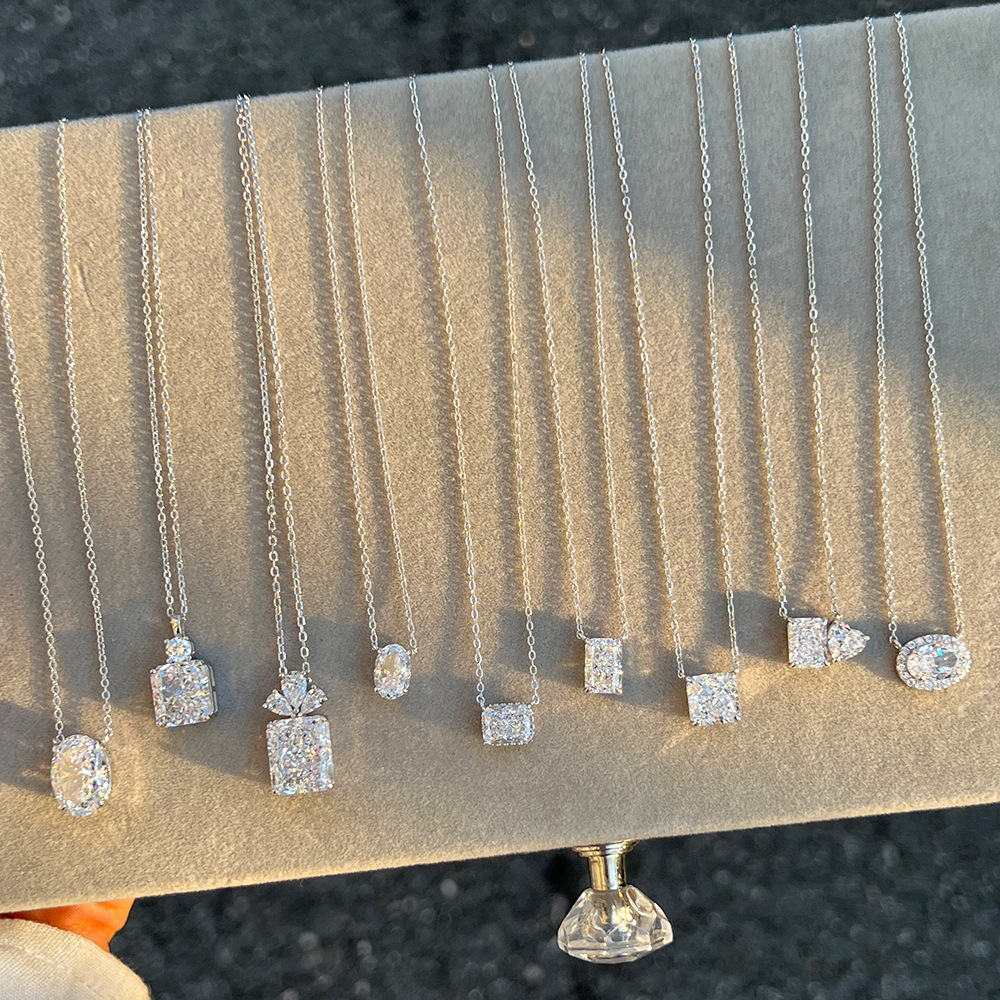 925 Sterling Silver Pendant Material Zircon Inlay Material 925 Sterling Silver Zircon Irregular Plating Geometric Square Pendant Necklace