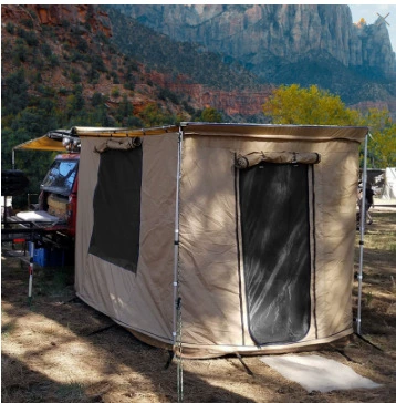 Avtomobil yan çətirləri — black-coated canopy tent, aluminum alloy - excluding-the-canopy-square-khaki-enclosure-fabric-16x25