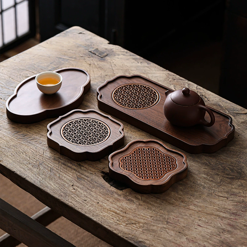 Черный лоток для чая из грецкого ореха