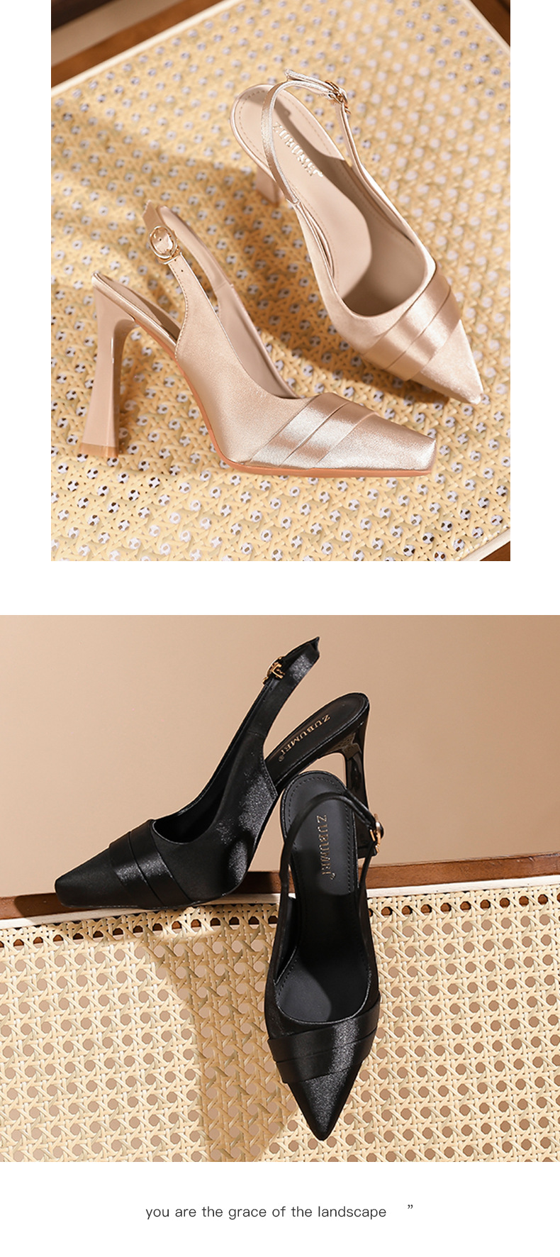 Sandal cao gót nữ mũi nhọn hở gót, gót nhọn 10 cm, đế trong có độn cao — Champagne-10cm chi tiết 9