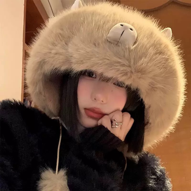 卡皮巴拉毛绒帽子2025冬季可爱加厚保暖防寒护耳帽显脸小雷锋帽|undefined