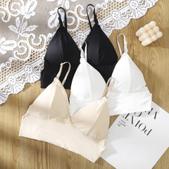 French-style bra with ice silk, large U-shaped beauty back, covering bra, strapless bra, triangular cup, prevents exposure, adjustable shoulder straps, backless underwear for women