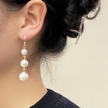S925银针韩国东大门长款珍珠流苏简约气质小众高级设计感耳扣耳饰