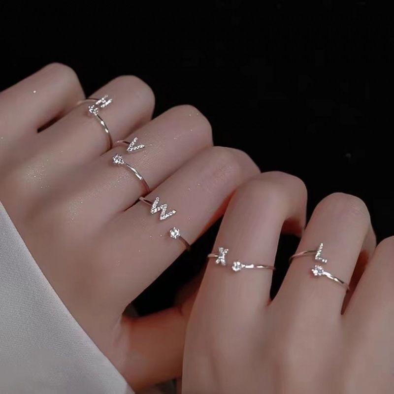 26-Letter Alphabet Rings for Women, Light Luxury, Exquisite Design, Niche Fashion, Personalized Plain Band Open Ring for Index Finger