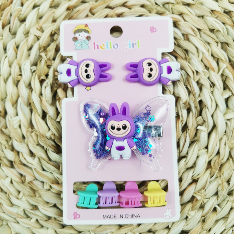 Dibujos animados de tela Rab con lentejuelas y lazos no dañan el pelo clip de paño de paño Rab con broche mini para pinzas infantiles image 11