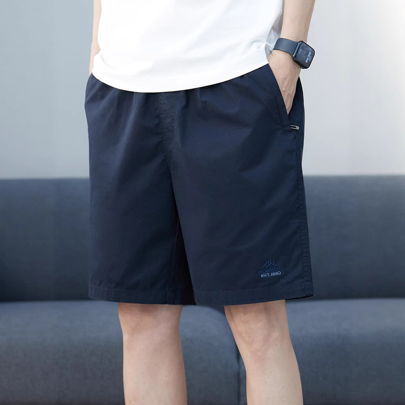 Summer Pure Cotton Men's Knee-Length Shorts with Embroidery, Loose Straight Mid-Length Shorts for Outdoor Wear, Elastic Waist, Knee-Length Large Shorts for Men Summer Pure Cotton Men's Knee-Length Shorts with Embroidery, Loose Straight Mid-Length Shorts for Outdoor Wear, Elastic Waist, Knee-Length Large Shorts for Men