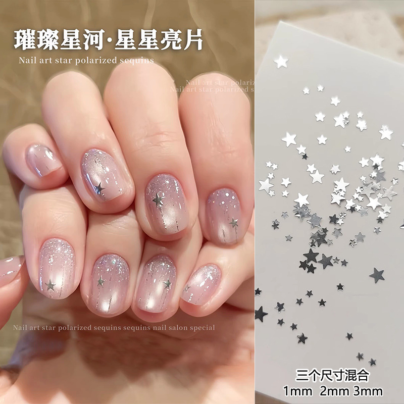 Star Sequin Nail Art Accessories Trendy Popular Mixed Sizes Silver Five-Pointed Star Mini Ultra-Thin Nail Stickers Decoration
