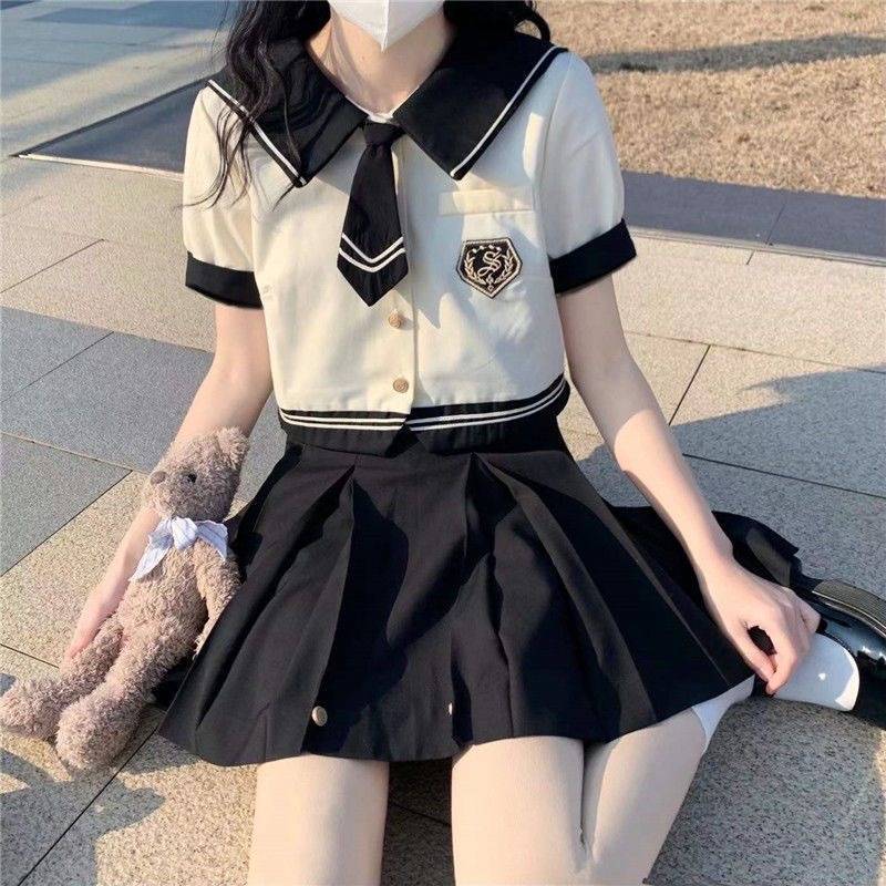 Tianyu Preppy Style Sweet Jk Uniform 2025 Suit Female Japanese Style Sailor Student Uniform Short-Sleeved Cute Pleated Skirt Set