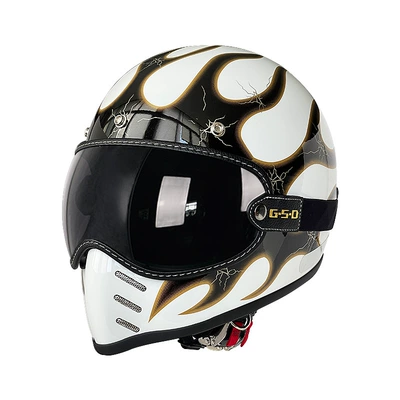 Motorcycle Helmet for Men and Women, Motosiklet kaskı (dəbilqə) - white-background-gold-flame-black-tea-mirror-m55-56