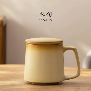 叁旬敦煌文创陶瓷马克杯家用带盖茶水分离泡茶杯办公高档喝水杯子