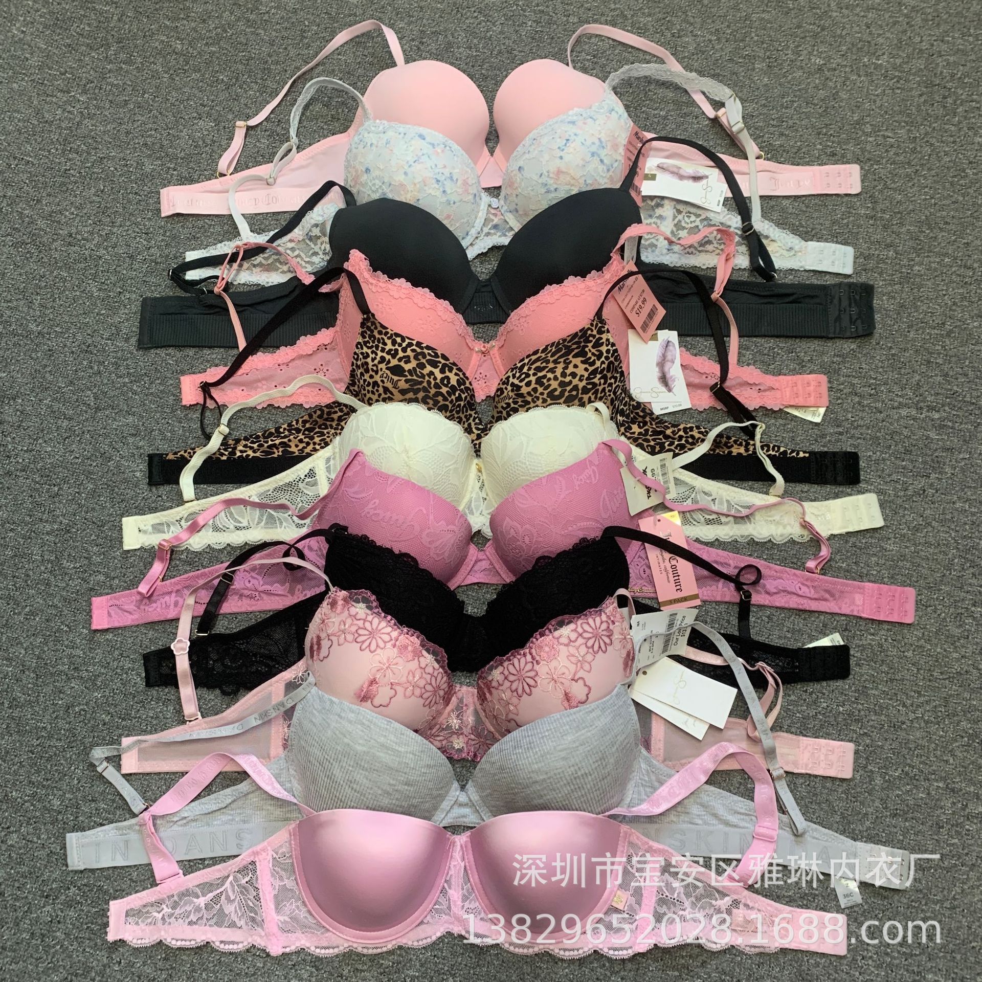 New Foreign Trade Lace Print Solid Color Bra with Thickened Bottom and Thin Top, Shaping, European and American Quality, Bc Multi-Color Stock Lingerie