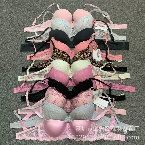 New Foreign Trade Lace Print Solid Color Bra with Thickened Bottom and Thin Top, Shaping, European and American Quality, Bc Multi-Color Stock Lingerie