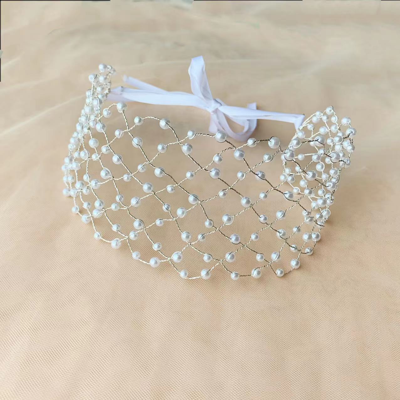 Fashion Solid Color Iron Pearl Hair Band