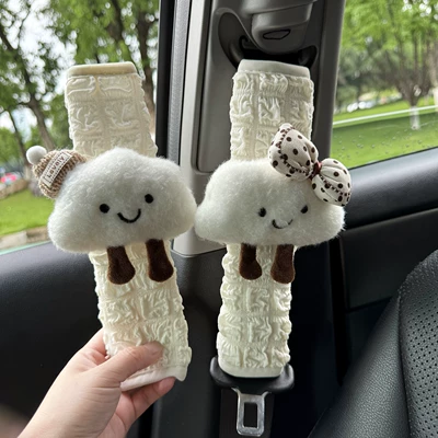 Model Car Tissue Box, Plush: Car tissue box/set - card-cap-cloud-brown-dot-cloud-seat-belt-shoulder-pads