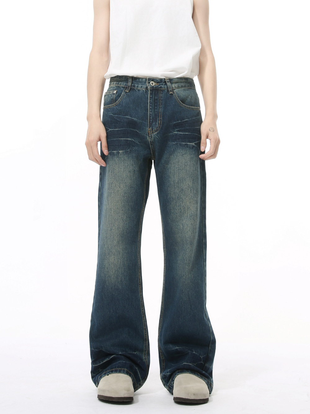 MTLCLOTHES Hombres| Nuevos productos de otoño micro bocina delgada agua ondulada blanco molido casual lavado jeans de moda