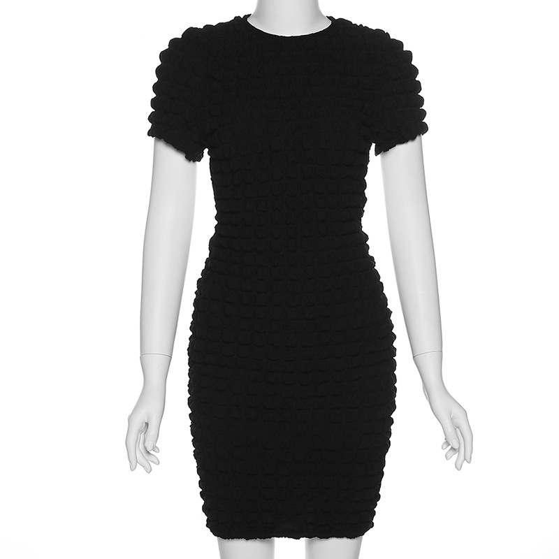 عارضة نمط الصلبة اللون جولة الرقبة قصيرة الأكمام الربط عارية الذراعين البوليستر Dresspicture4