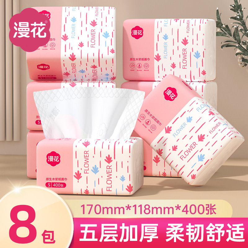 400 Sheets of Tissue Paper * 8 Packs of Tissue Paper for Dormitory Household Affordable Wood 5-Layer Thickeneded Toilet Paper