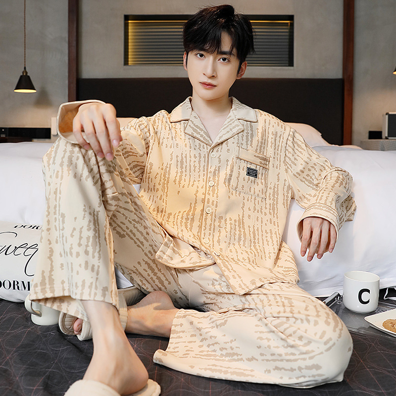 Lapel Pajamas Men's Spring and Autumn 2023 New Cotton plus size Loose Long Sleeve Youth Winter Home Clothes suit