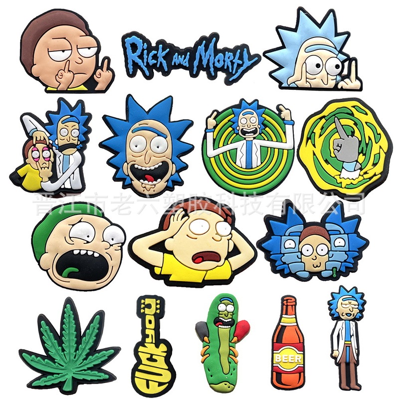 Rick and Morty PVC Garden Hole Shoes Flower Buckle Anime Cartoon Decorative Shoes Accessories