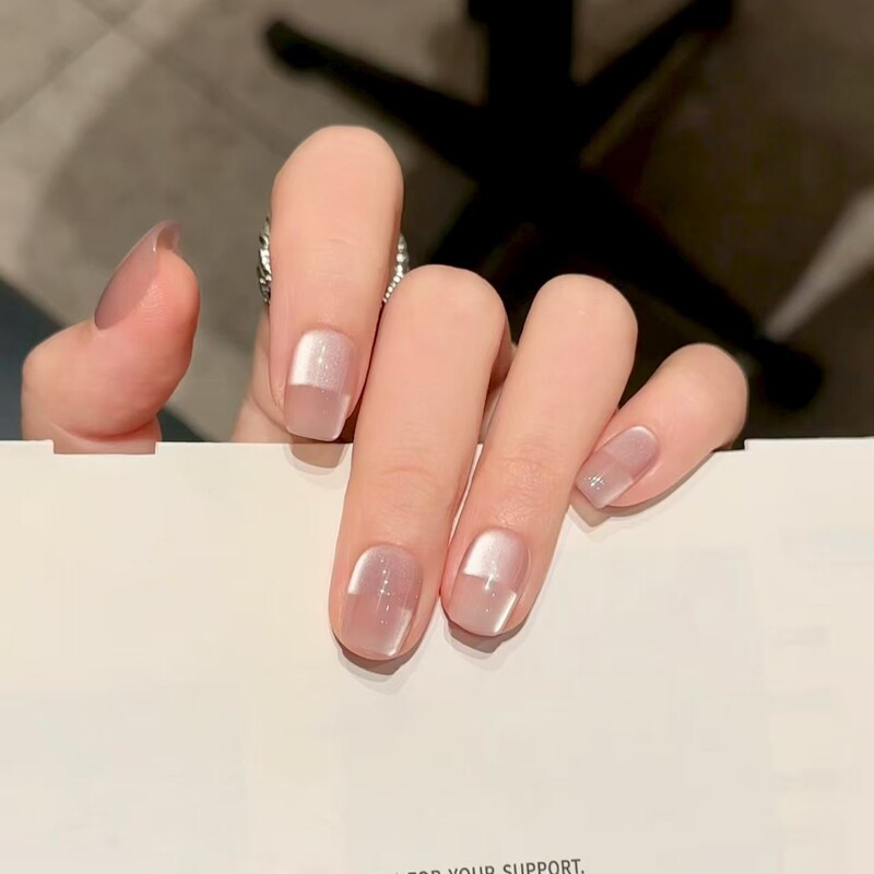 Purely Handmade Wearable Nails, Popular Spacey French Cat-Eye Gradient Nude Color, High-End Summer Removable Nail Art Stickers Purely Handmade Wearable Nails, Popular Spacey French Cat-Eye Gradient Nude Color, High-End Summer Removable Nail Art Stickers