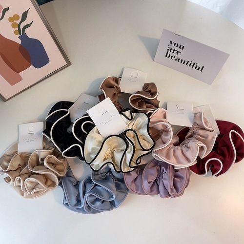 Korean style double-layered French fungus-edged satin-coloured Internet celebrity style rimmed large intestine hair tie with hair rope hair accessory